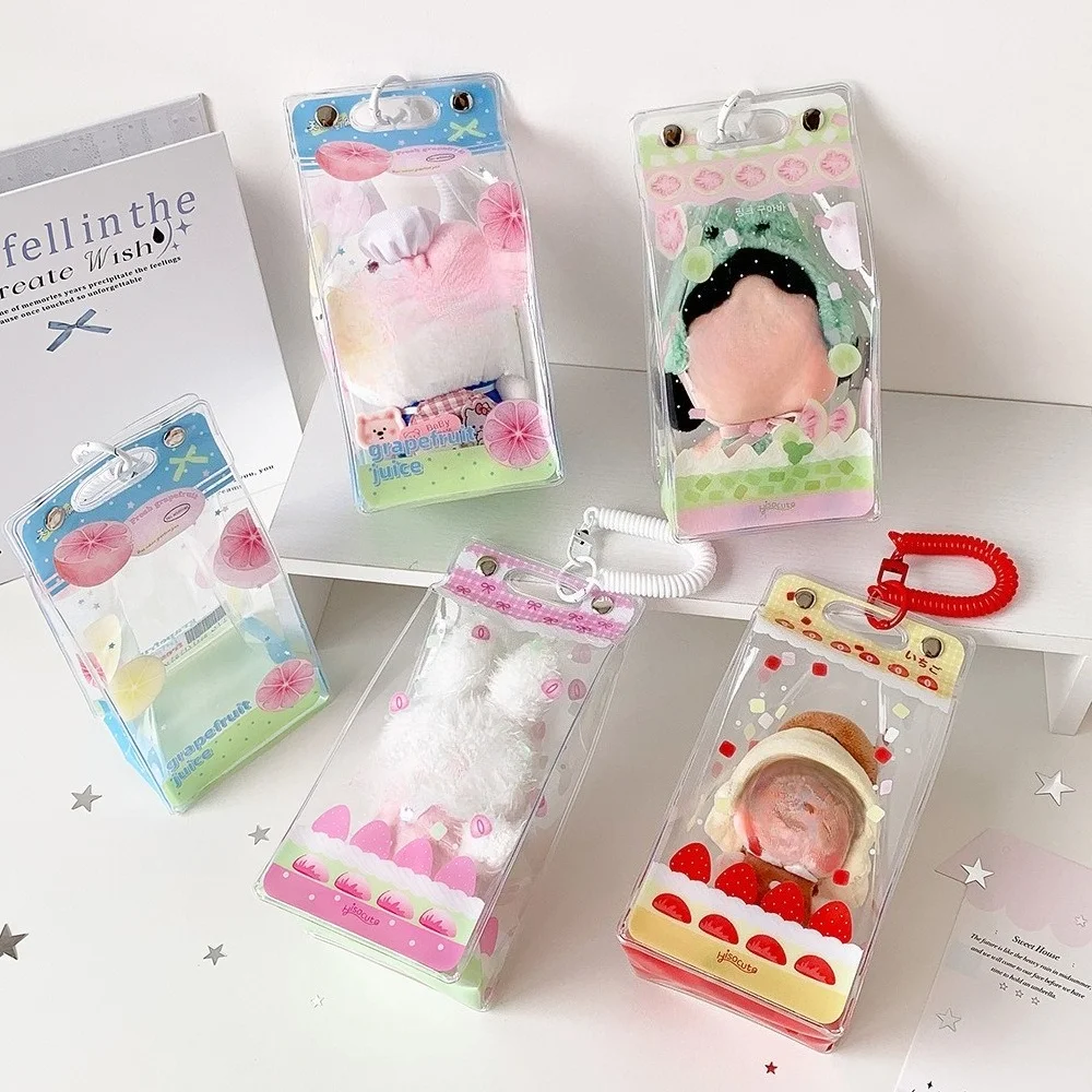 Japanese Sweet Cartoon Fruit Print Clear Display Pouch For 10cm Plush Doll Pendant Dustproof Storage Backpack Charm