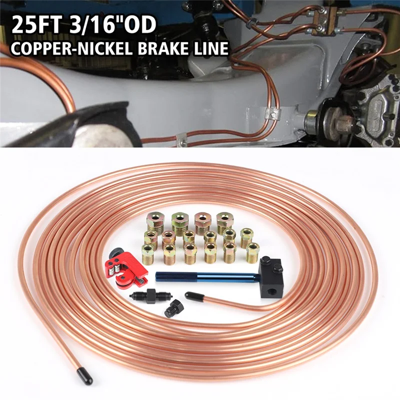 

25Ft 7.62M 3/16Inch OD Roll Tube Coil Brake Line Pipe Tube House Repair Kit With 16PCS Tube Nuts Double Flaring Tool