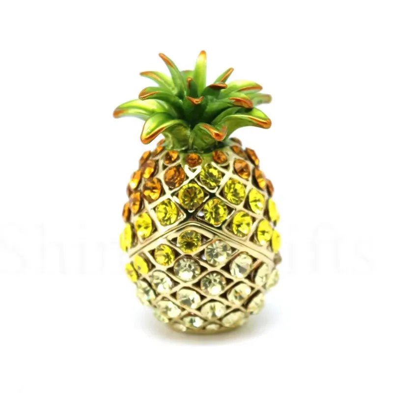 SHINNYGIFTS Pineapple Trinket Box with Full Crystal Enameled Jewelry Box Hand Painted Decorative Ornaments  for Home Decor