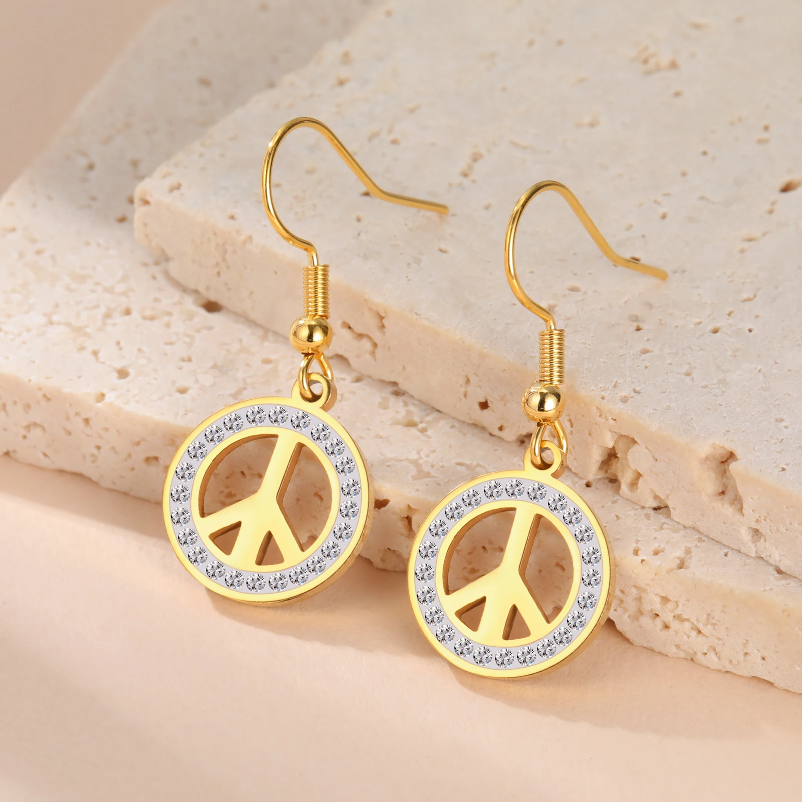 COOLTIME Edelstahl Frieden Symbol Halskette für Frauen Mode Runde Zirkon Kette Anhänger Amulett Schmuck Geschenk Großhandel – Detail 2