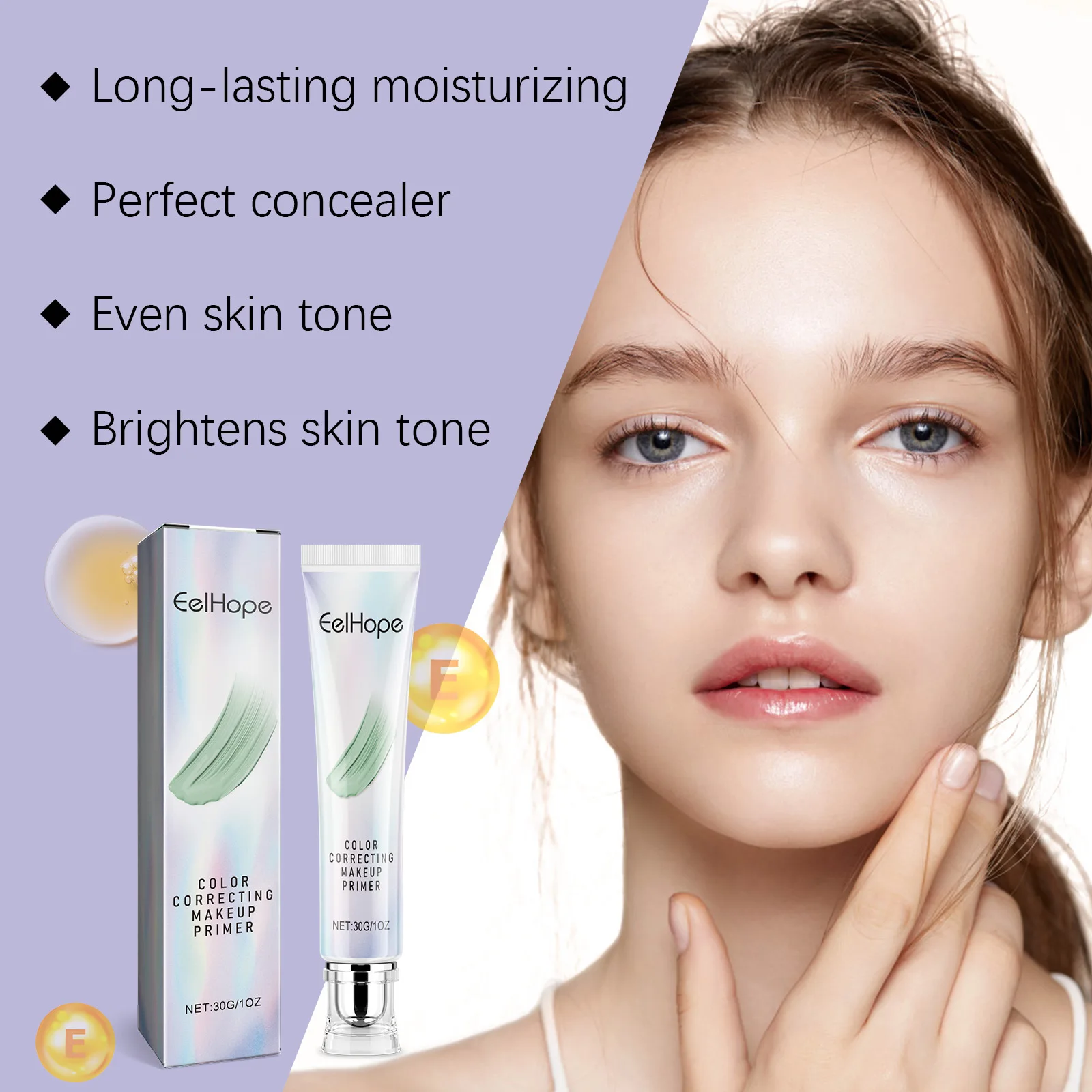 Eelhope Color Correcting Cream Moisturizing Facial Lighten Skin Brightening Pore Minimizer Lightweight Primer Makeup Base 30g