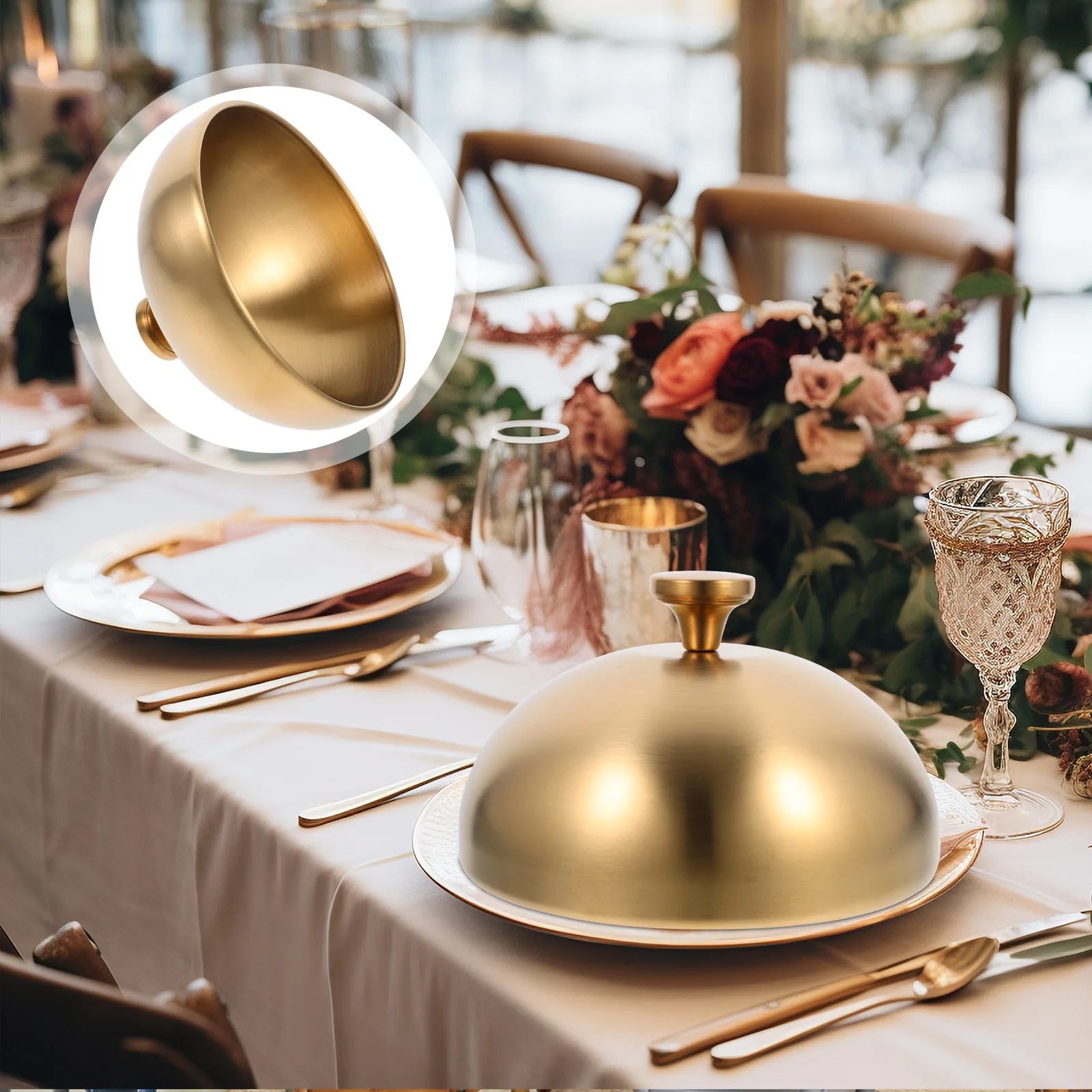 

1pcs Western Food Steak Cover Stainless Steel Round Food Protective Dome Lid For Bbq Fresh-Keeping Serving Kitchen Restaurant