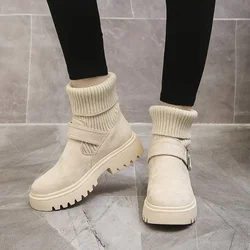 Women Socks Boots White Platform Boot for Winter Autumn Stretch Ankle Boots Chunky Shoes Wedge Mujer