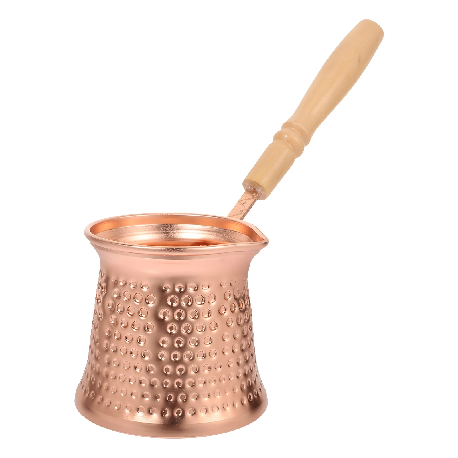 

1pcs Turkish Coffee Pot Copper Alloy Wood Handle Side Handle Coffee Kettle Multi-Function Stovetop Milk Steamer Ergonomic