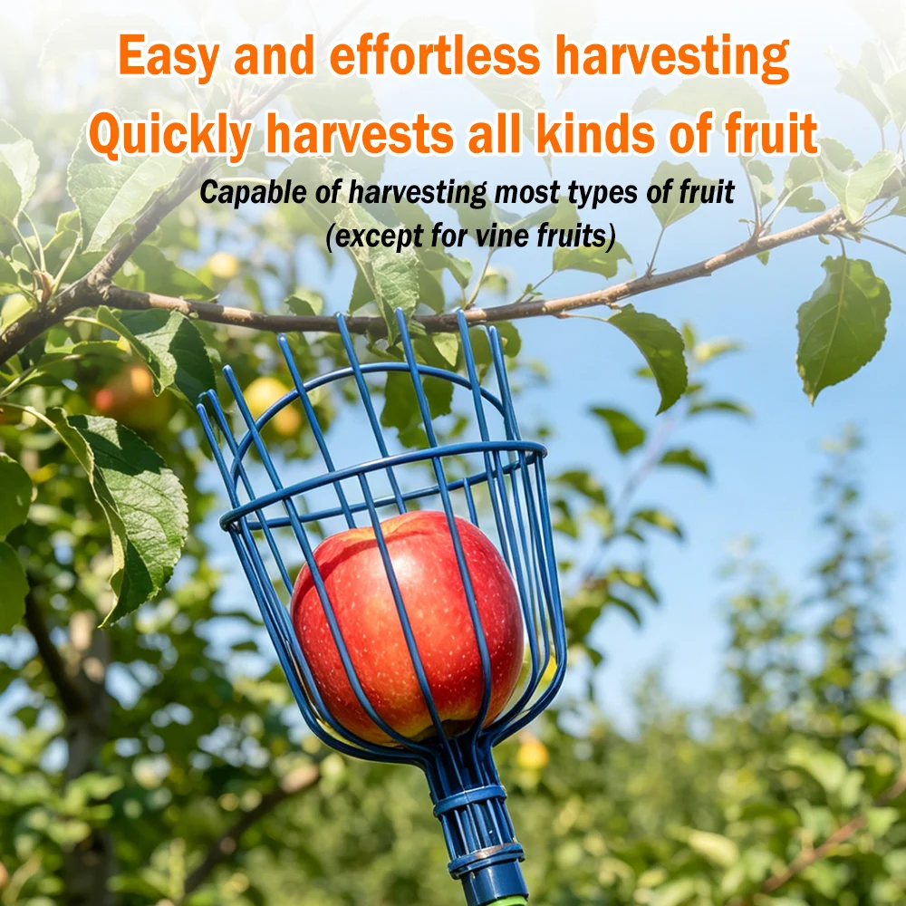 Garden Farm Stainless Steel Telescopic Rod Fruit Picker for Suitable for High Altitude Picking Fruit Catcher Detachable Handle