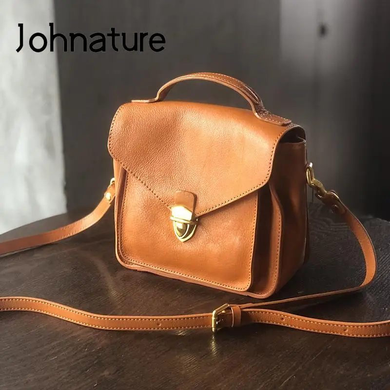 Johnature Simple Women Messenger Bag Genuine Leather 2024 New Leisure Natural Soft Cowhide Handbag Versatile Shoulder Bags