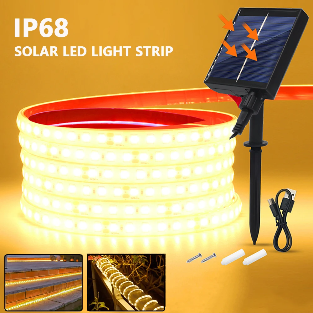 DC 24V LED Light Strip Solar 8 Modes 2835 120LED/m Waterproof White Red Green Blue Flexible Lamp IP68 Party Garden Outdoor Decor