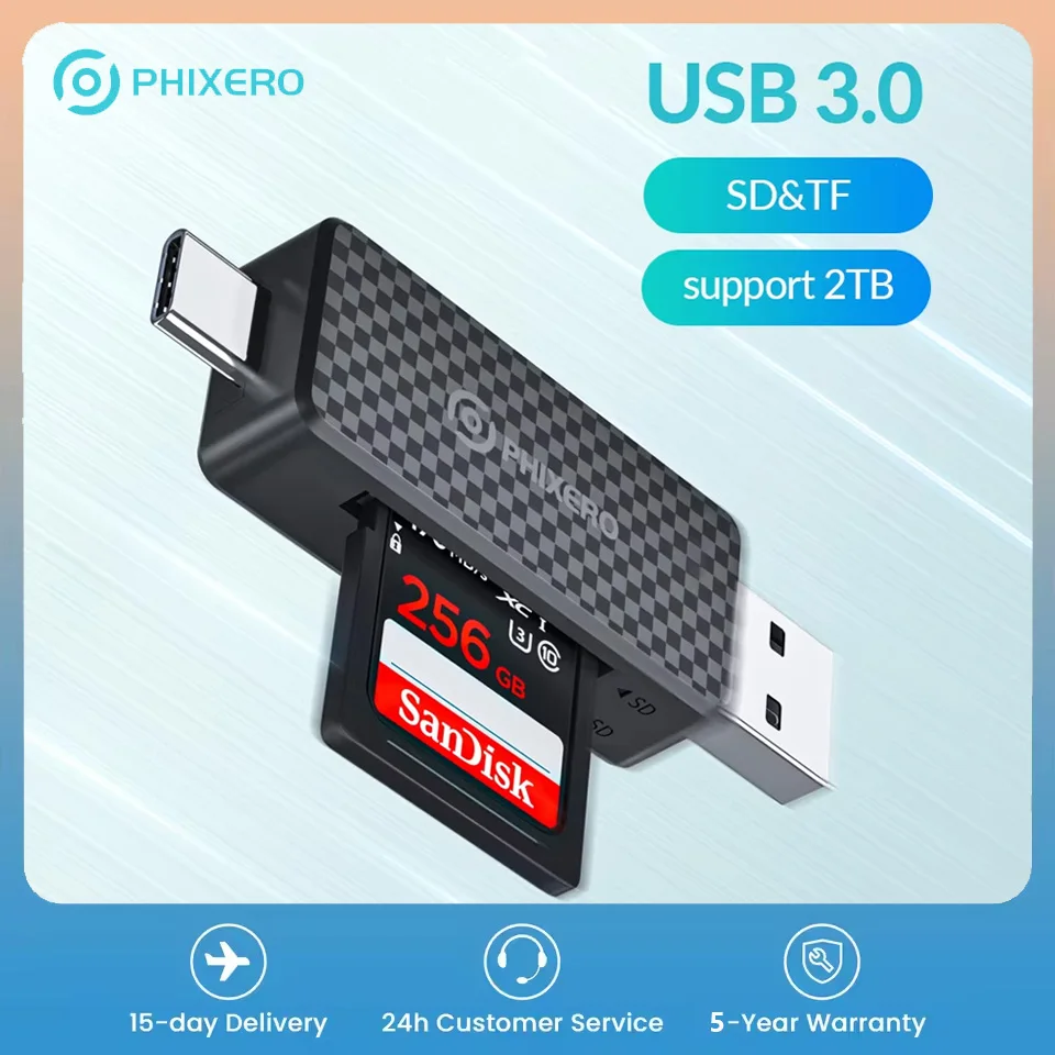 PHIXERO 2 in 1 USB 3.0 Card Reader แฟลชสมาร์ทการ์ดหน่วยความจํา Micro SD Card Reader อะแดปเตอร์ USB ความเร็วสูง Cardreader TF Memory CARD