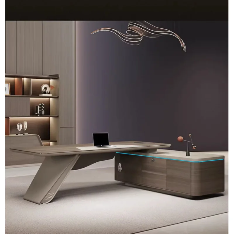 custom.Factory Supplier Furniture Luxury Wood Office Desk l Shape Executive Table CEO Desks with Blue Light