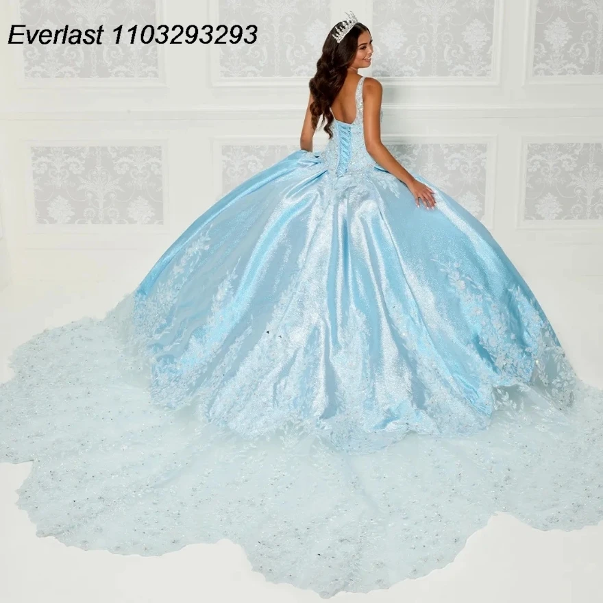 EVLAST Rose Pink Quinceanera Dress Ball Gown Gold Lace Applique Beading Crystal con Cape Sweet 16 Vestido 15 De aecos TQD217