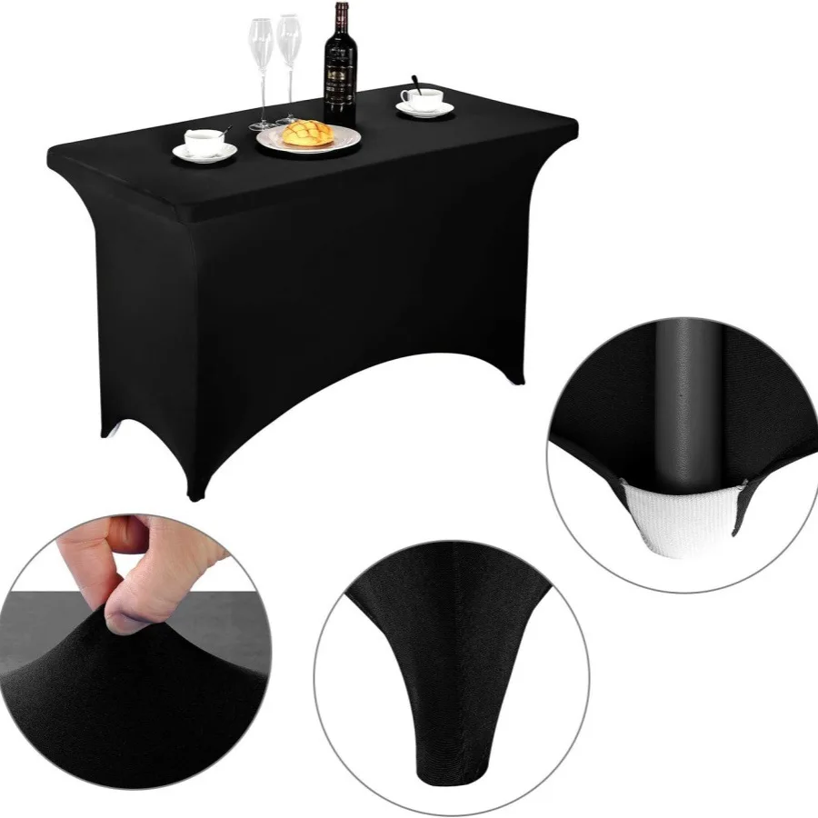 

4FT/6FT Black Waterproof Stretch Spandex Table Cover Rectangular Tablecloth for Folding for Parties Weddings Banquets & Events