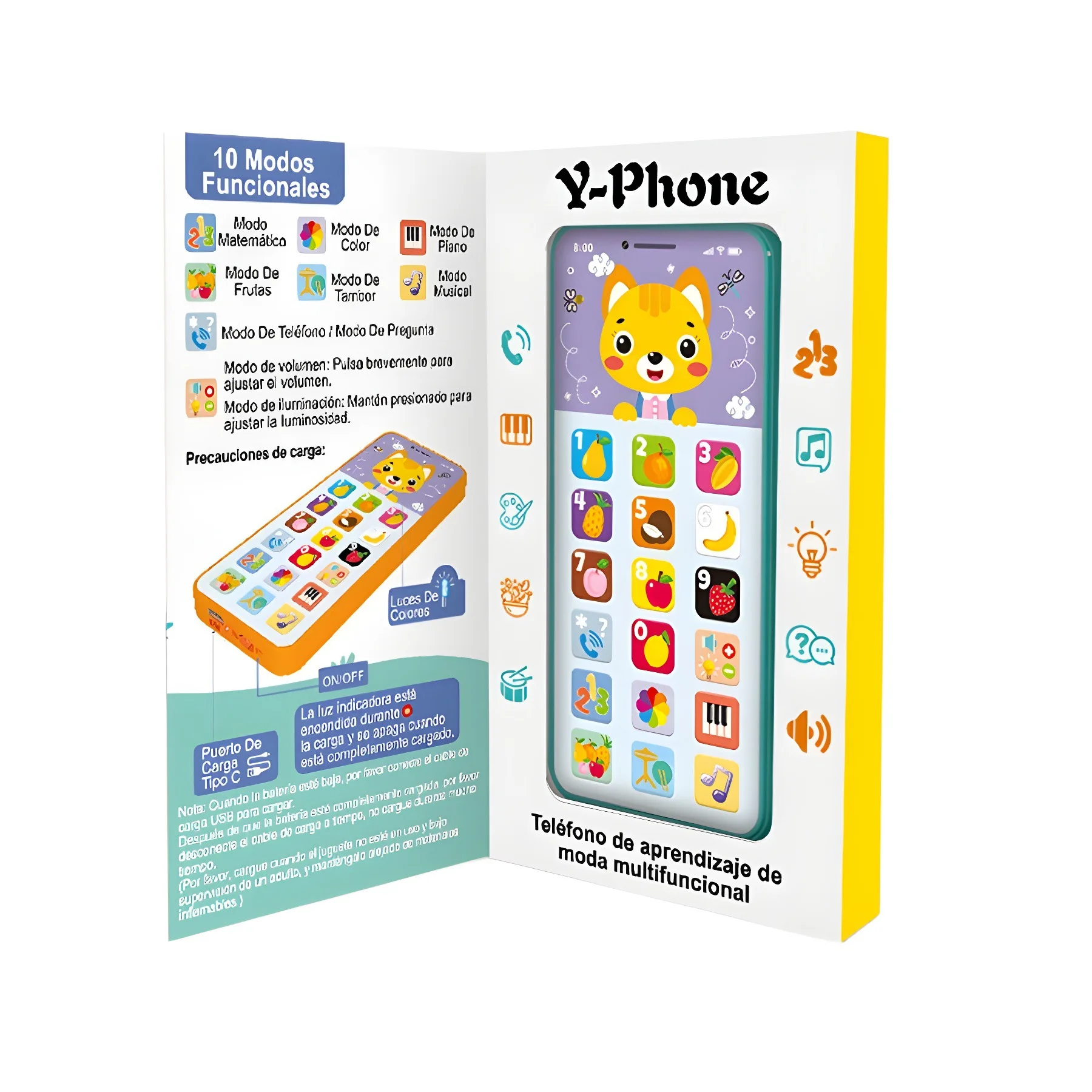 Juguetes para teléfono móvil para niños, juguetes multifunción para educación de bebés, juguetes para teléfono de simulación, máquina de aprendizaje educativa con carga tipo C