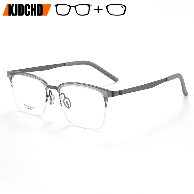 

KJDCHD Men's Half-Frame Optical Prescription Glasses Business Pure Titanium Myopia Blue Light Blocking Anti-UV Recipe Eyewear