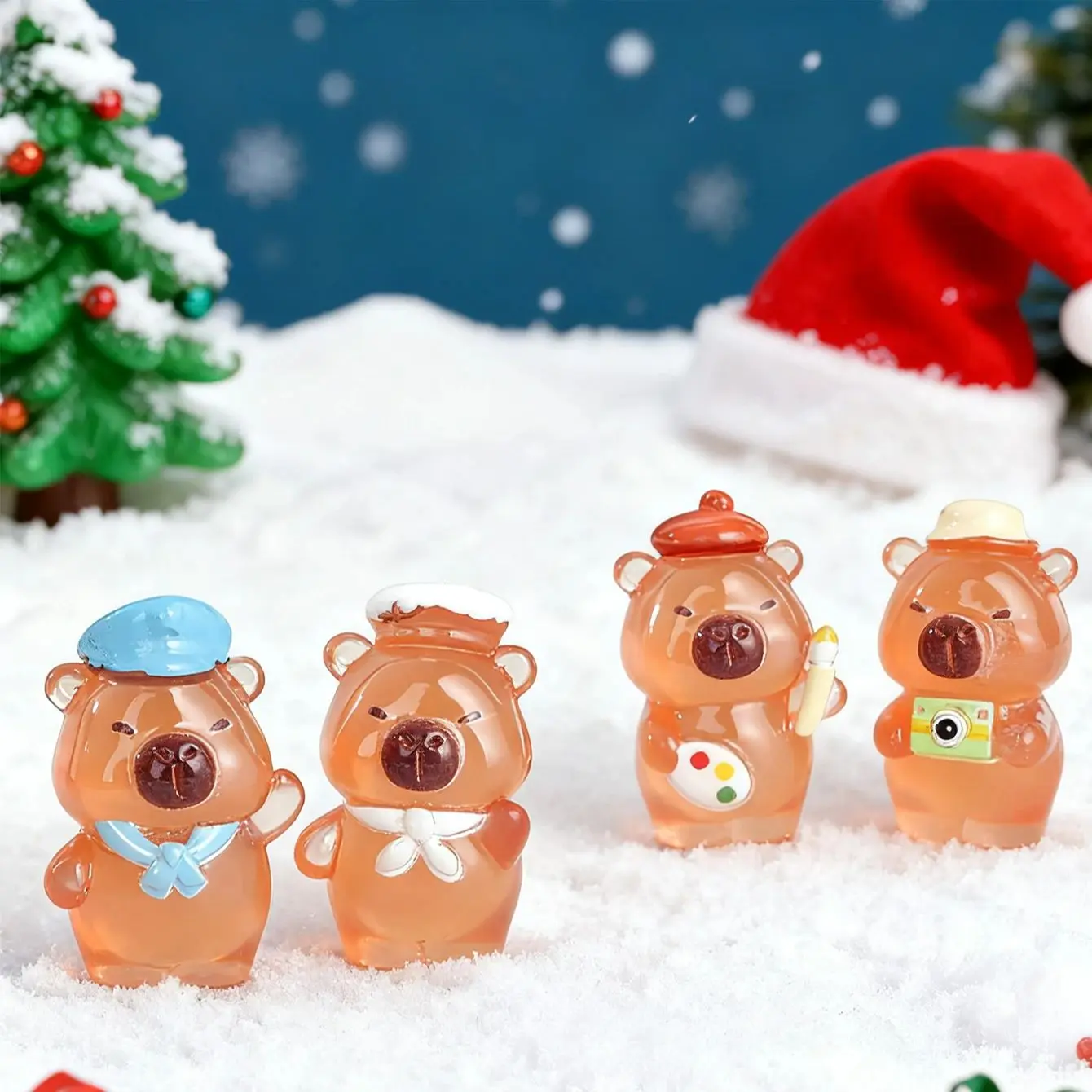 10/20PCSMini Resin Capybara Figurines Luminous Christmas Decor For Fairy Garden Micro Landscape Xmas Gift