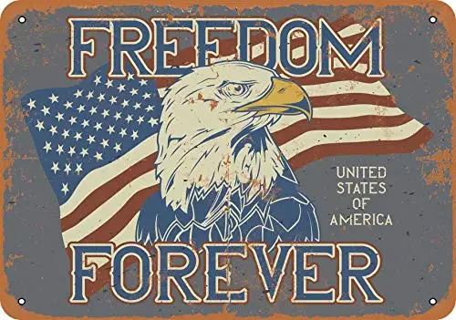 Metal Sign - United States Freedom Forever Eagle Flag - Vintage Look
