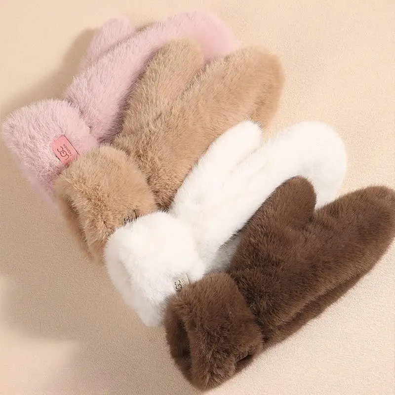 الشتاء تقليد قفازات فرو المنك رشاقته قفازات مخملية في الهواء الطلق يندبروف الدافئة طبقة مزدوجة القفازات الصلبة زائد قفازات الكشمير #6