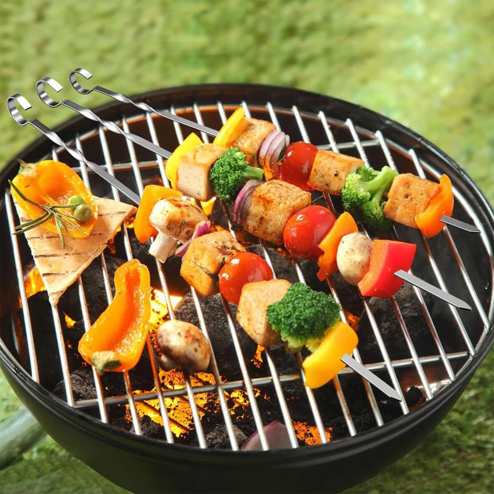 Kabob Skewers Stainless Steel Grilling Skewers Reusable Flat Grill Stick Shish Kebab Skewers for Outdoor Camping Picnic