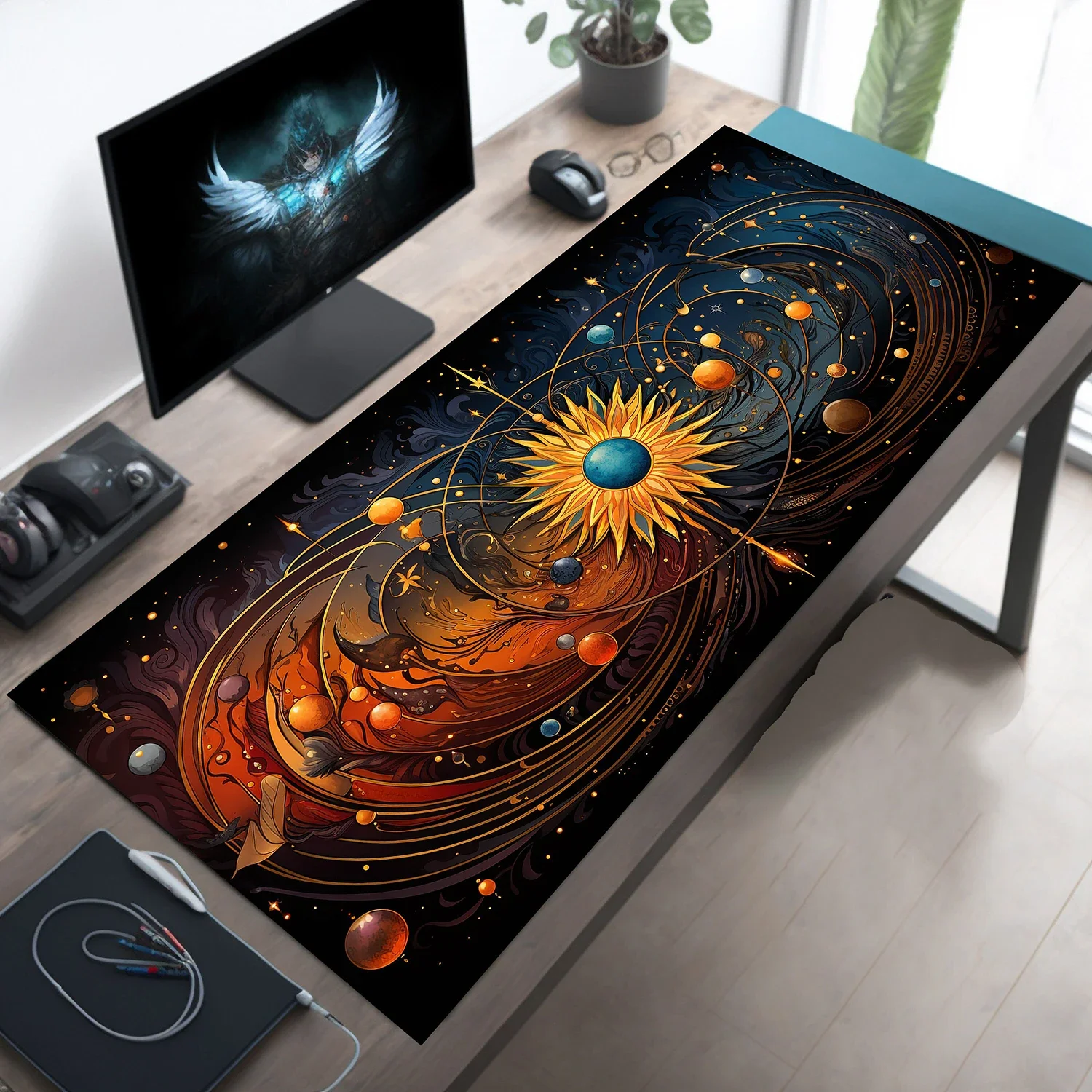 Gothic Constellation Large Mouse Pad Locking Edge Extended Gaming Desktop Carpet Laptop Desk Mat Table Keyboard Accessories Rug