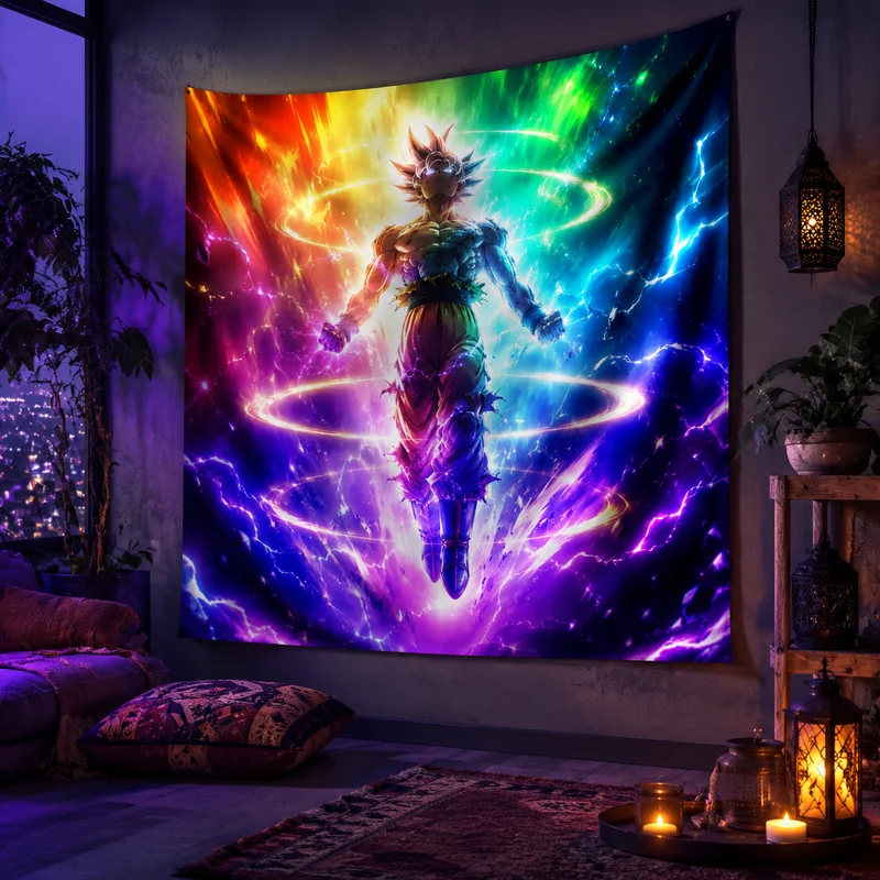 VIKAMA Pink Light Magic Girl Awakening Tapestry Super Beautiful Pink Energy Explosion Anime Printing Anime Room Decoration