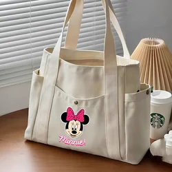 Mickey Minnie Mouse Canvas Women's Bag Outer Shopping Bag Tote Bags Pocket Zipper Shoulder Bag Student Handbag Work Book Bag