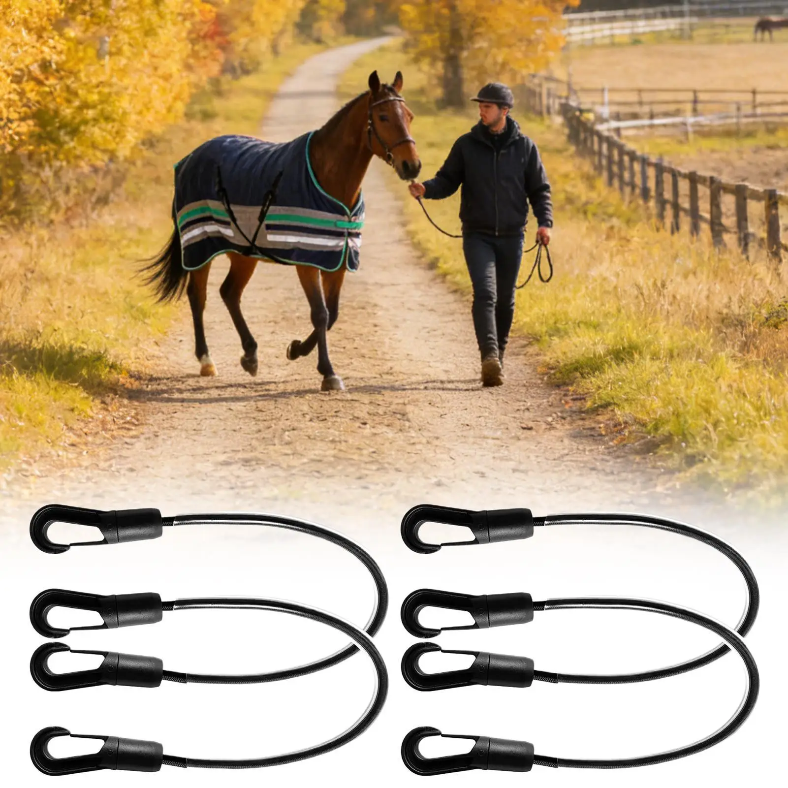 Horse Blanket Tail Strap 4 Pieces Elastic Double-Ended Clips Adjustable Blanket Sheet Tail Strap Cord For Adults Professionals