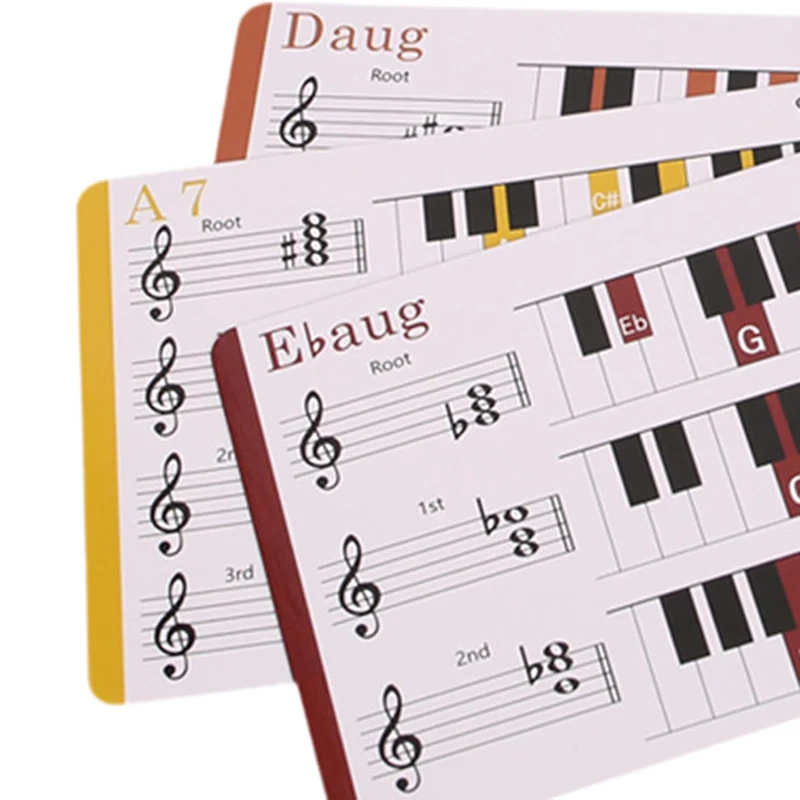 120 Tabla de acordes de piano Tarjetas flash de acordes de referencia de piano eléctrico colorido, Suministros para profesores de música para principiantes de música de piano