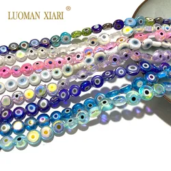 Evil Eye Glazed AB Colors Glass Millefiori Lampwork Flat Round Disc Beads 6 8 10MM for Jewelry Making Diy Bracelet Accessories