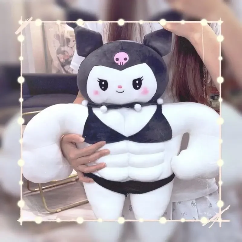 55cm Cute Cartoon Kawaii Sanrioed Cute Kuromi Abdominal Muscle Plush Toy Doll Bed Sleeping Pillow Birthday Gift Toy