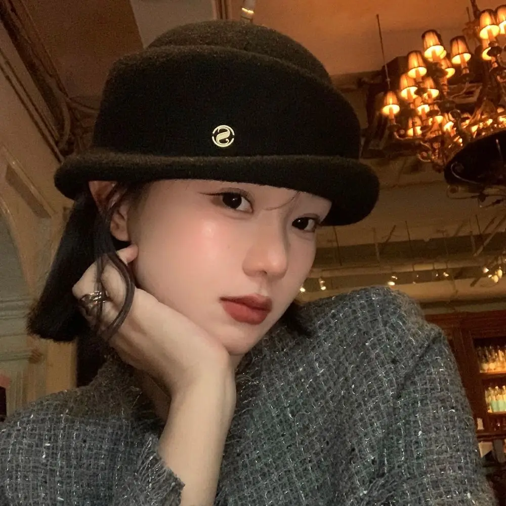Retro Bow Hepburn Style Topper Hat Pearl French Style Women Formal hat Elegant Pure Color Wool Fisherman Hat Outdoor