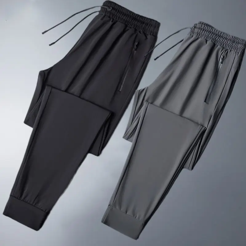 

Men's Ice Silk Casual Pants Thin Qui Dry Breathable Spring Summer New Sle Air Conditioning Long Trousers plus Size