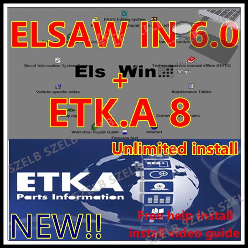 Newest ETK A 8.3+ elsawin 6.0 Group Vehicles Electronic Parts Catalogue For V/W+AU/DI+SE/AT+SKO/DA Multi-Languages free install