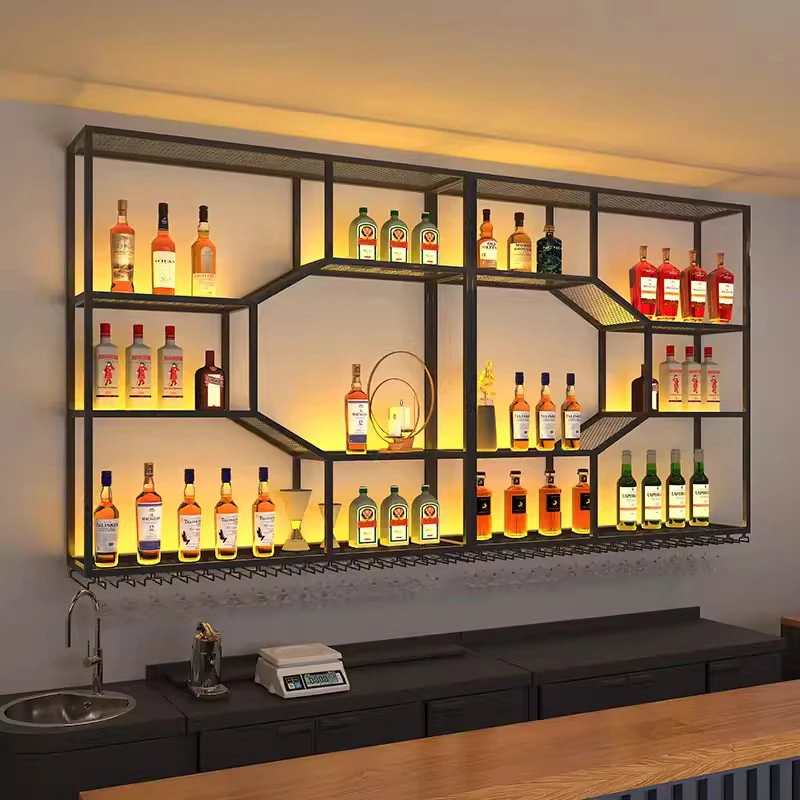 

Metal Whisky Bottle Wine Cabinets Wall Mounted Hanging Cellar Commercial Bar Cabinet Restaurant Buffet Stojak Na Wino Furniture