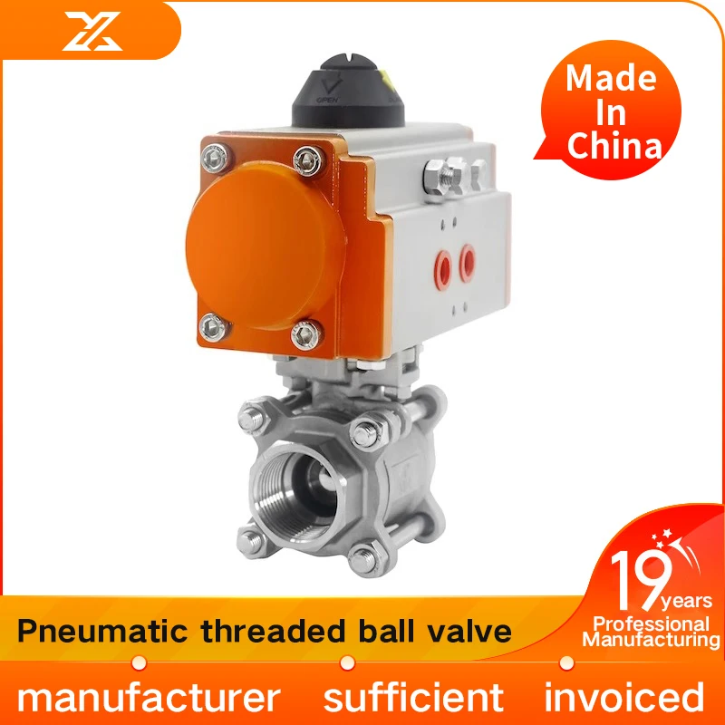 304 stainless steel pneumatic three piece ball valve threaded GT/AT internal thread valve switch DN25 50 100