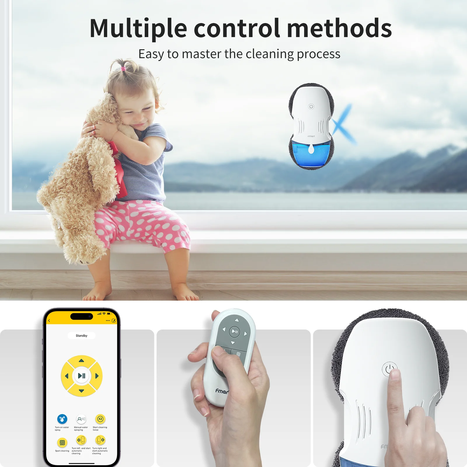 Robot aspirador de ventana eléctrico inteligente para interiores y exteriores, lavadora rociadora de agua de alta eficiencia, Robot de limpieza de vidrio al por mayor