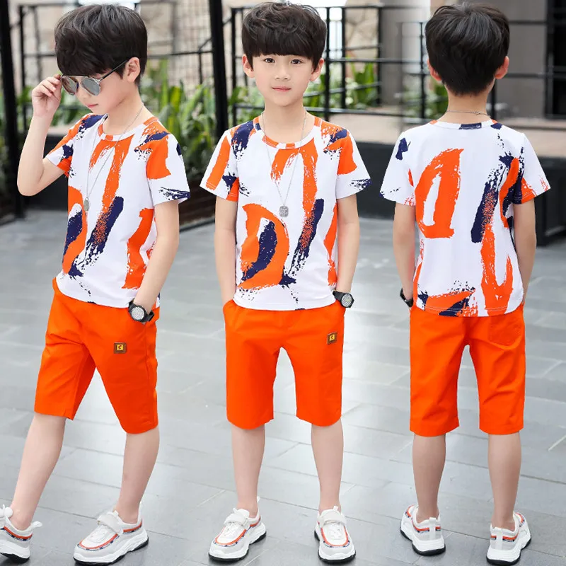 Children clothes Boys Clothing Sets Summer Cotton Teenage Kids  Suit For 4 6 8 10 12 14 Years Short Sleeve Shirt Shorts Set