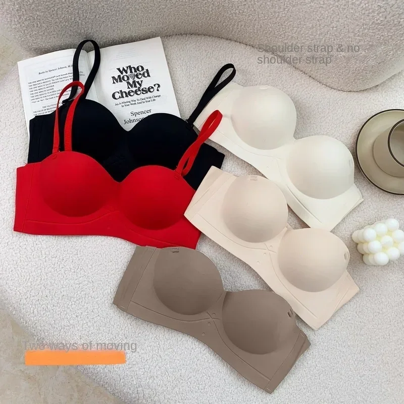 Summer Sexy Half Cup Mark-free Removable Strapless Underwear Women Gather Small Breasts Show Large No Steel Ring Bra