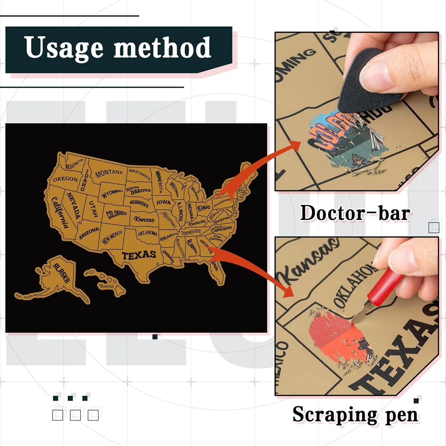 1pc Scratch Off Map Of United States Map DIY Travel Punch Card Scratch Map 19.6x15.7 Inches USA Scratch Off Map for Wall Poster