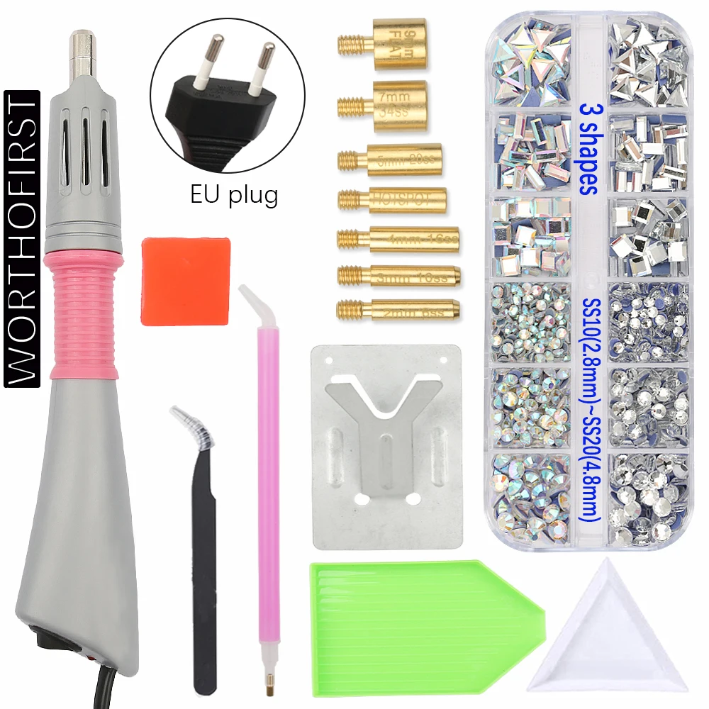 

720-2000pcs/Box Crystal HotFix Rhinestones with Hotfix Applicator Kit for Diy Iron-On Decoration Clothing Shoes Bags Crafts