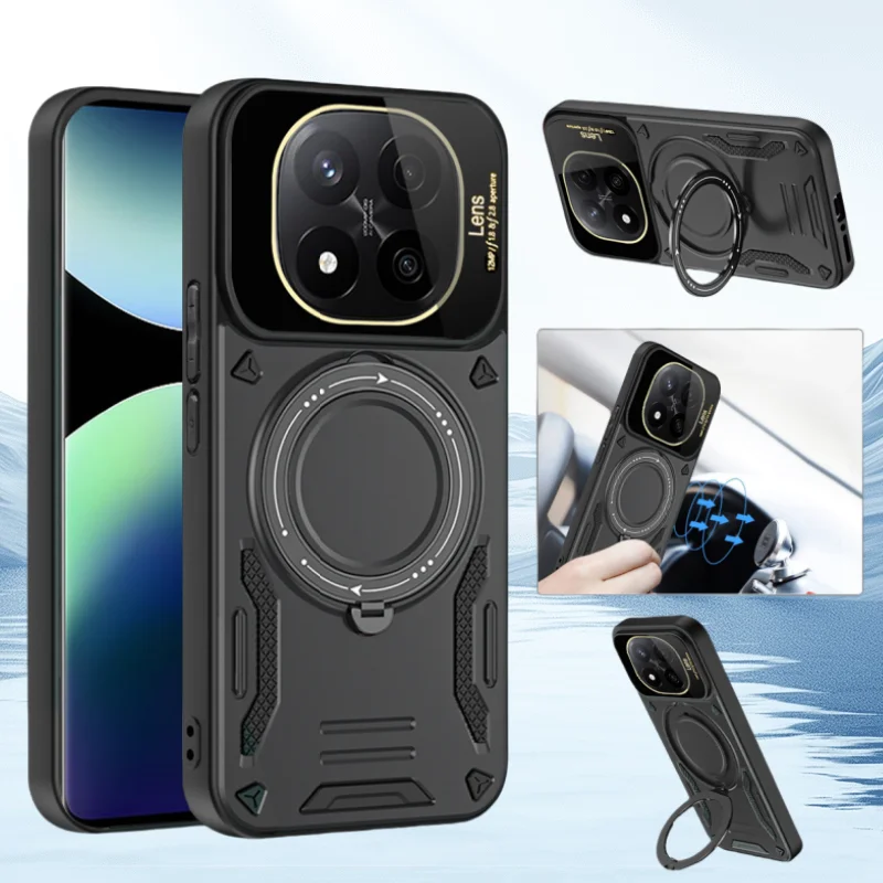 

Чехол для Xiaomi Redmi Note 14 Pro Plus 5G, автомобильный магнитный держатель с кольцом, чехол для телефона Redmi Note 14 Pro + Plus 5G, бронированная задняя крышка