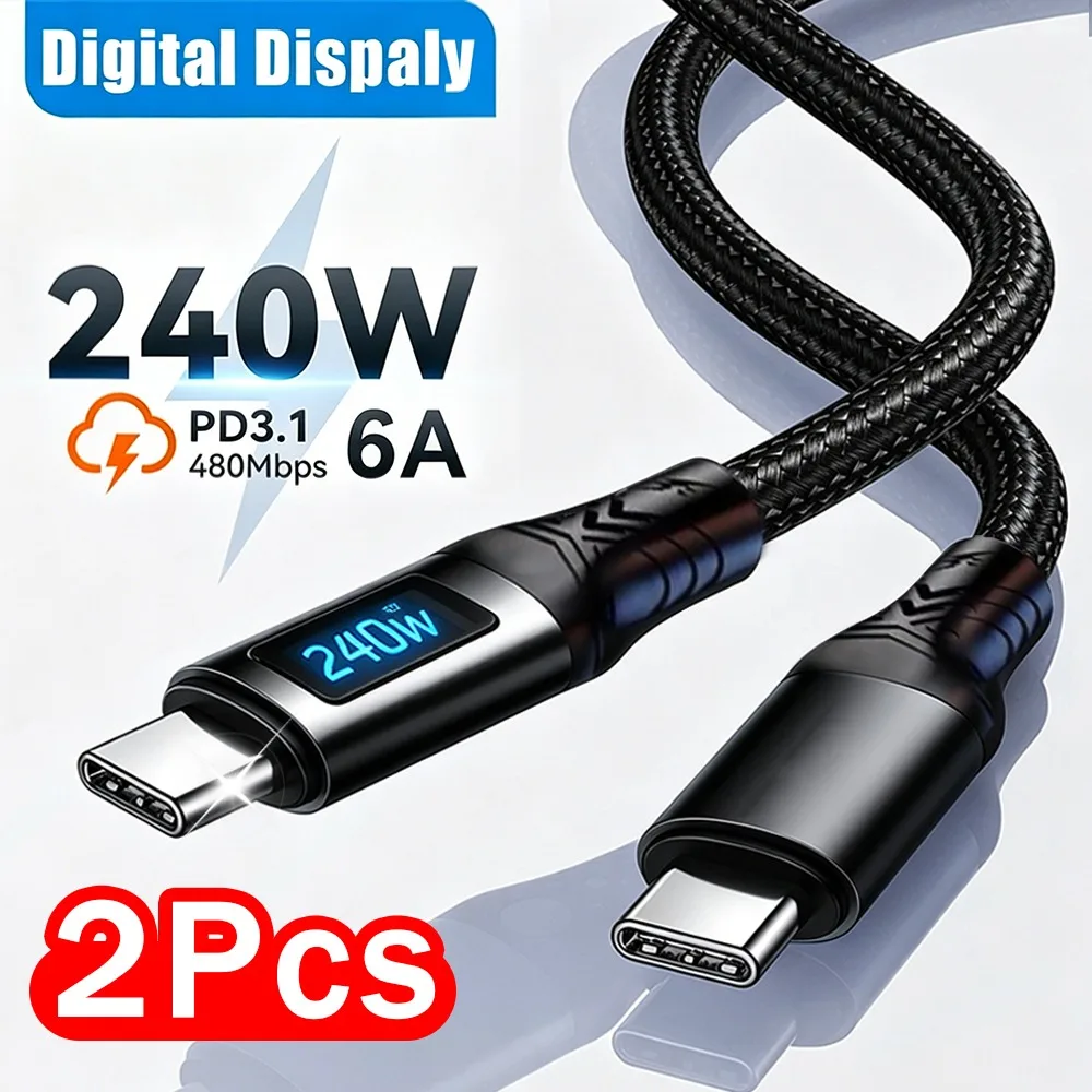 

Digital Dispaly USB-C to C Cable For iPhone 17 16 15 Pro Samsung Xiaomi PD 240W Fast Charging Type-C to C Cable For Macbook iPad
