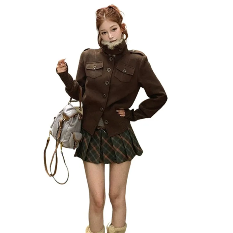 Ladies Woolen Coat Set Lady Skirt Two Piece Set New Spring Female Student Fashion Suit Wool Jacket +Short Skirts 2PCS