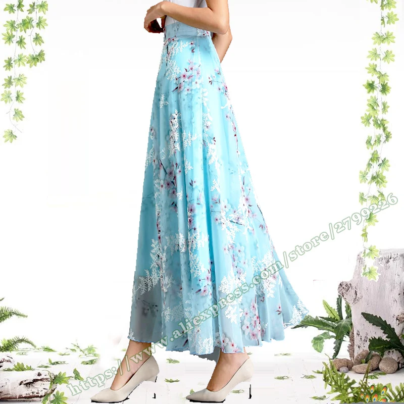Plus Size Elegant Women's Maxi Skirt Floral Embroidery Chiffon A-Line Summer Fashion Long Skirts for Women Spring 2025 Womens