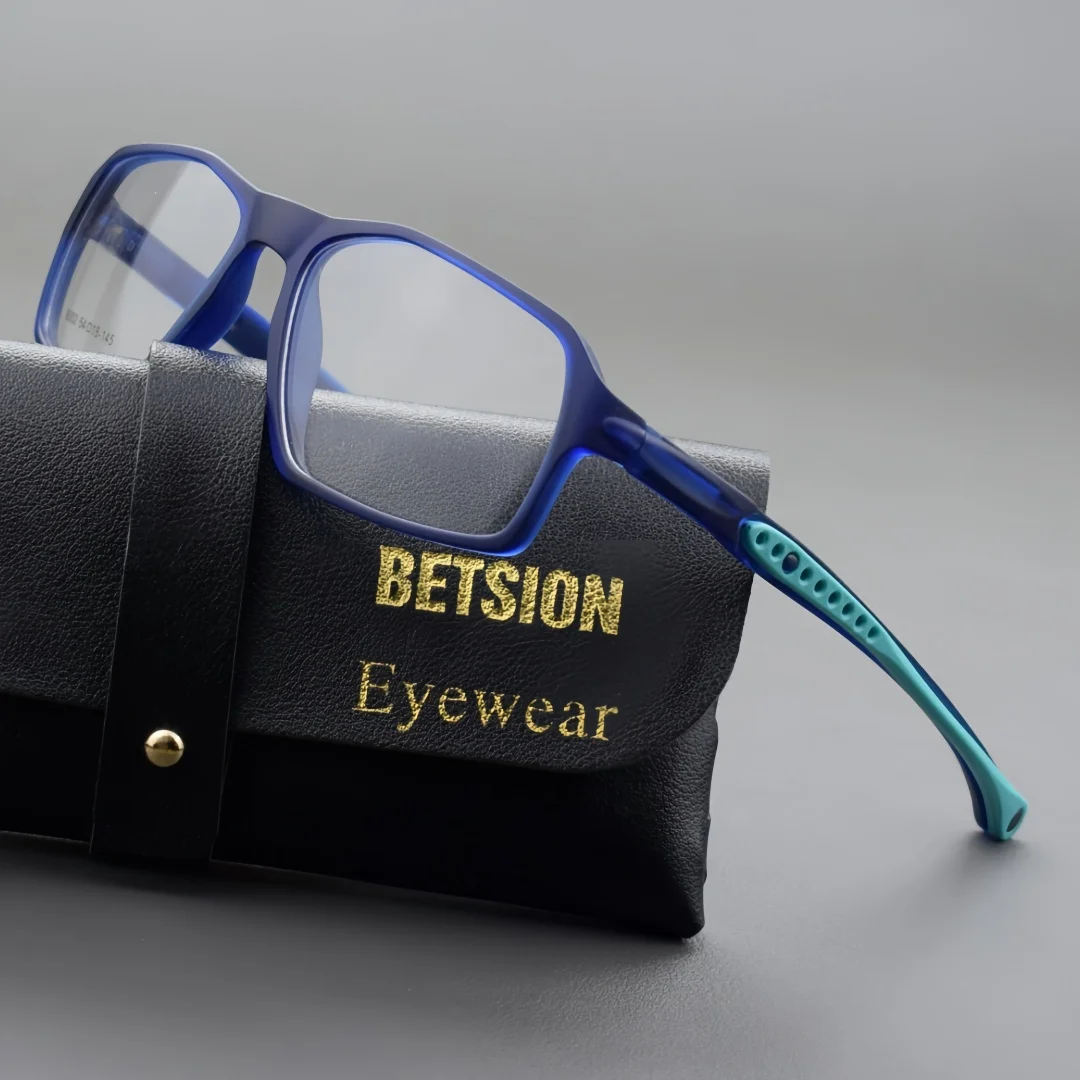 BETSION Luxury Ultra-light Sports TR90 Square Eyeglasses Frame Men Women Trendy Flexible Adjustable Temple Non-slip Outdoor#9302