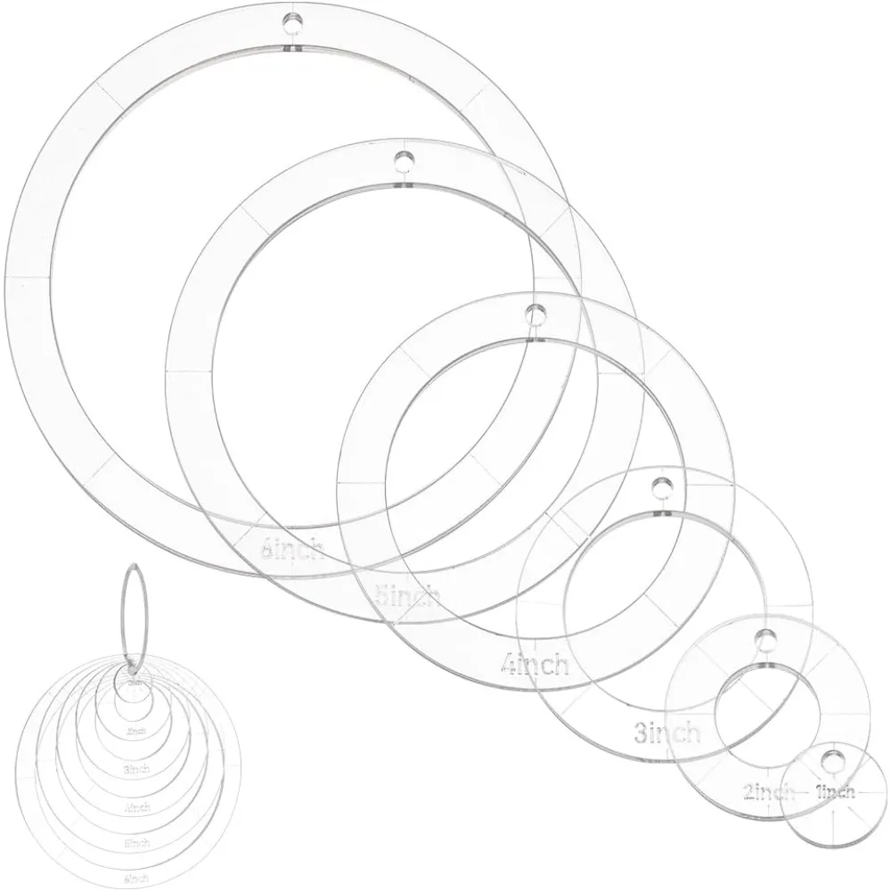 6 Pcs Circle Quilting Acrylic Template 1/2/3/4/5/6 inch Diameter Quilting Templates with Binder Hinged Rings Round Sewing