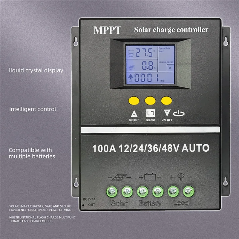 Imagem -02 - Controlador de Carga Solar Sistema Reguladores Mppt 60a 80a 100a Carregador de Bateria Solar Fotovoltaico Automático com Display Lcd 12 24 36 48v