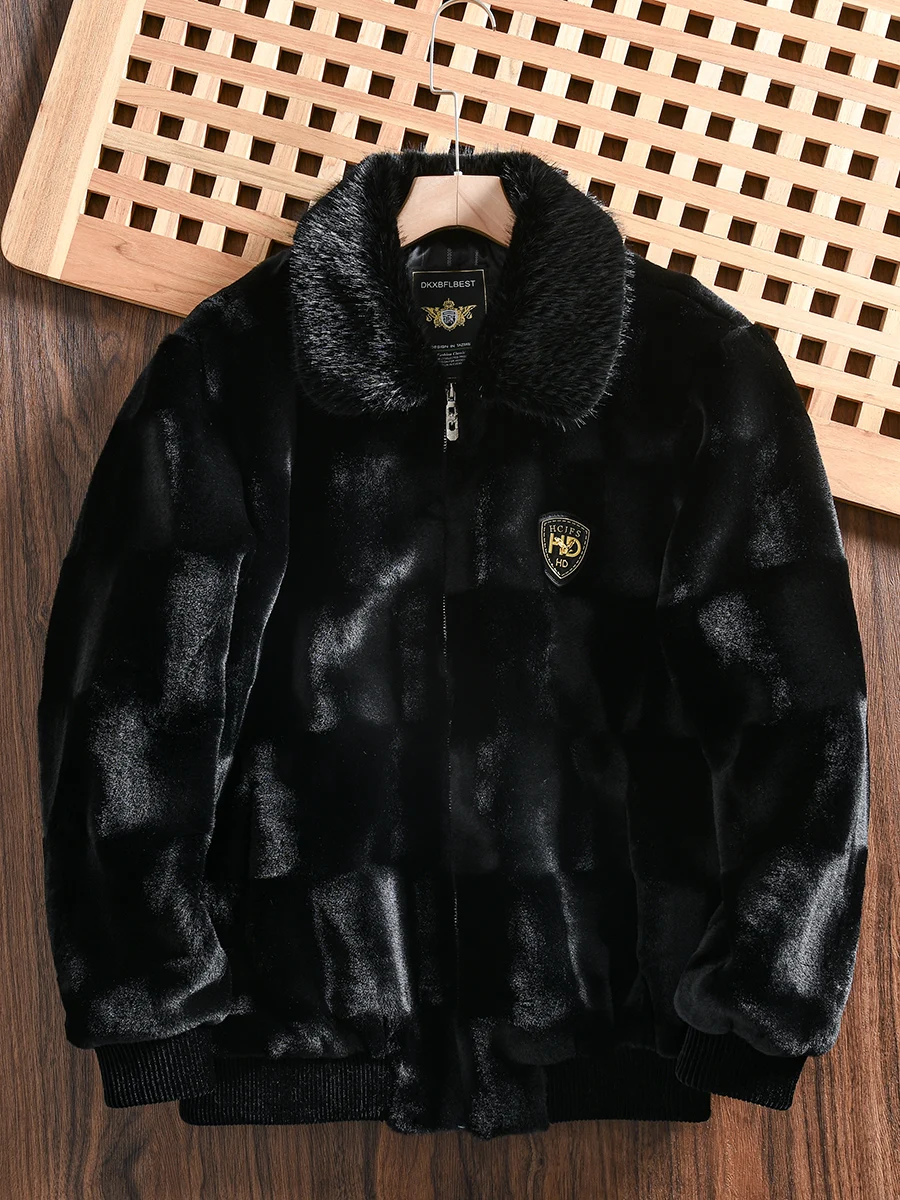 

Thickened Gold Mink Velvet Ultra-Leather Patchwork Men's Thick Warm Collar Jacket Coat Winter Fashion Urban Style L...
