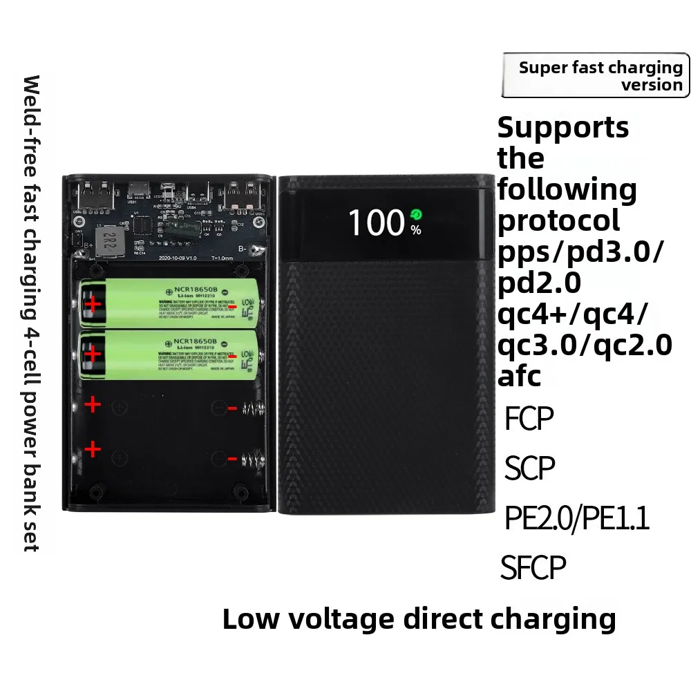 

22.5W Battery Fast Charge Storage Box 4x18650 Dual USB Type C DIY Power Bank Case 10W 18W For Android Micro USB For Smart Phones
