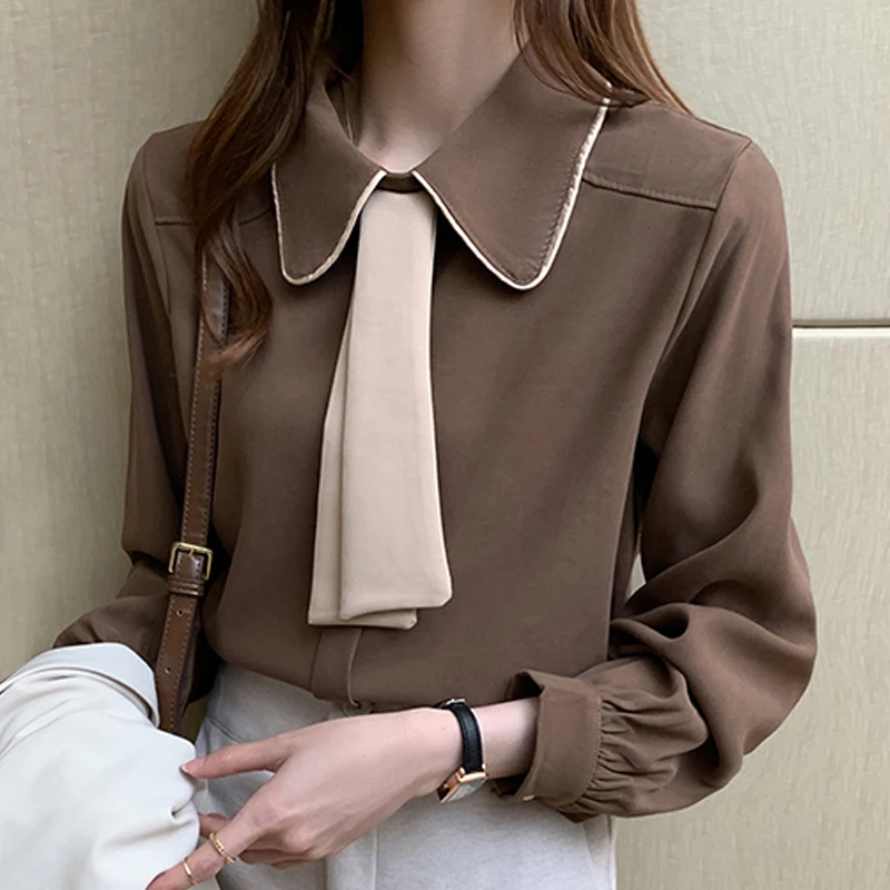 Long Sleeve Chiffon Blouse Shirt Blouse Women Blusas Mujer De Moda 2024 Turn Down Collar Office Blouse Tops Women Clothing E78