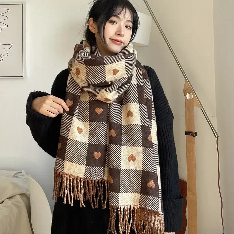 

Autumn and Winter Women Travel Tassel Shawl Imitation Cashmere Plaid Print Thickened Cloak Ponchos Capes 2024 New Hot Sale T211