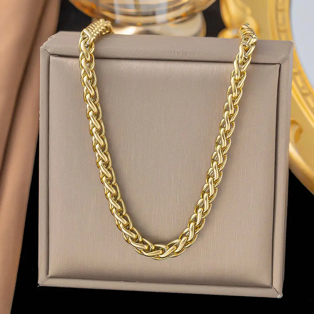Unisex Twisted Wheat Chain Jewelry Set, Titanium Steel Necklace Bracelet Combo, Waterproof No Fade Link Chain for Men Women